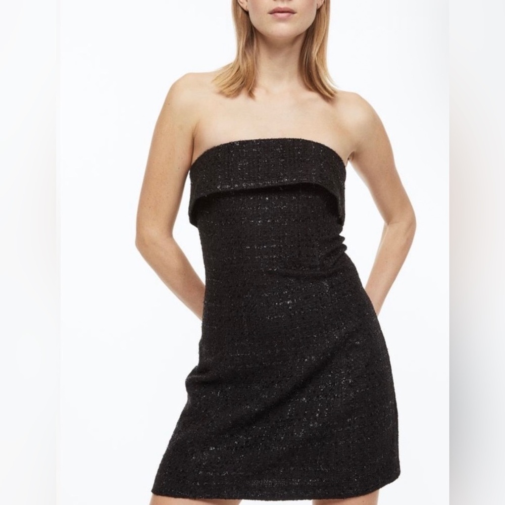 H&M Strapless Textured Tweed Mini Dress